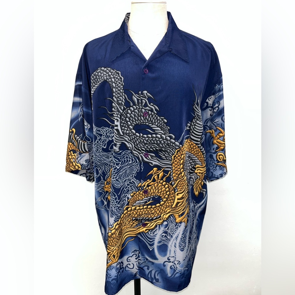 Vintage Million Guy Shirt Men XL Short Sleeve Button Down Dragon Print